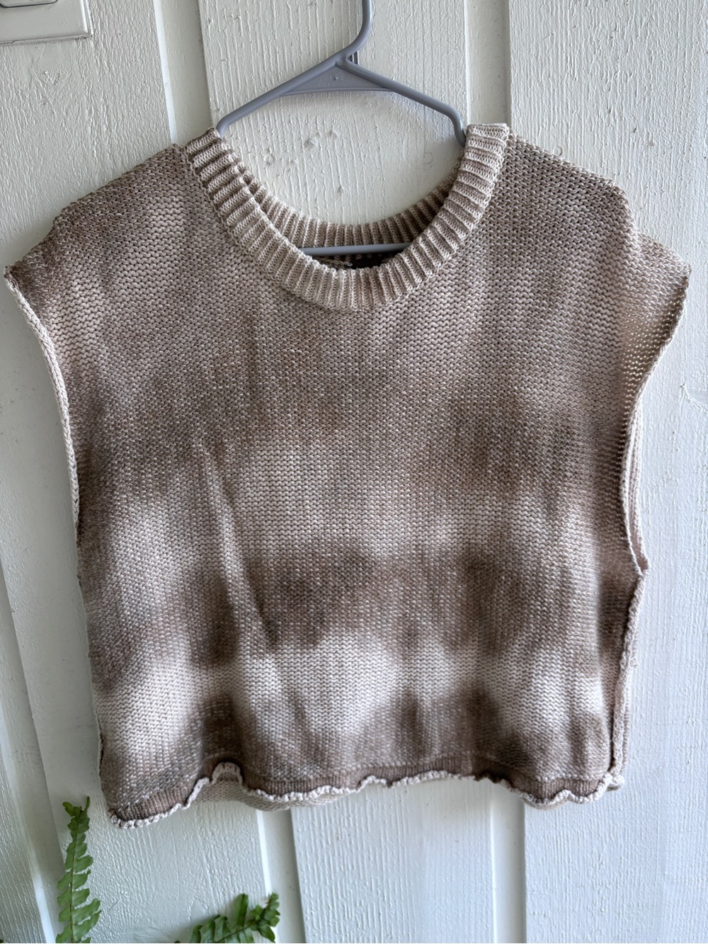 Free People Cropped Beige Knit Crewneck Sweater